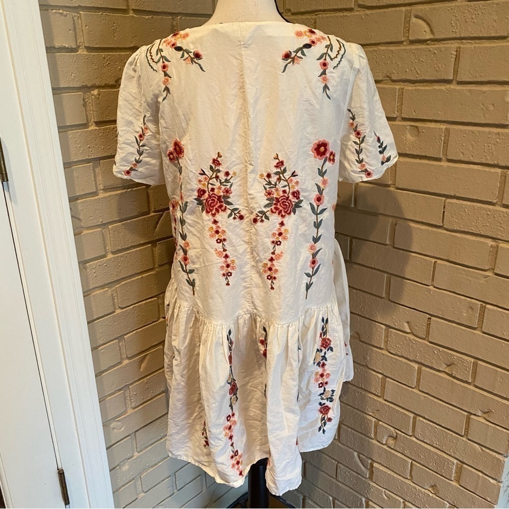 Zara Boho Cream Embroidered Floral Mini Pleated Dress/Tunic Bloggers Size Small - Picture 4 of 8